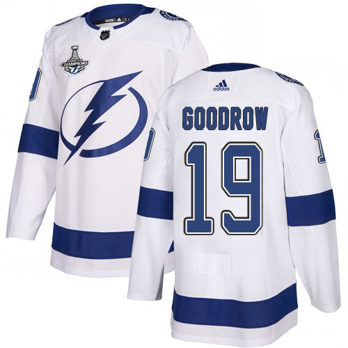 Adidas Tampa Bay Lightning Men #19 Barclay Goodrow White Road Authentic 2020 Stanley Cup Champions Stitched NHL Jersey